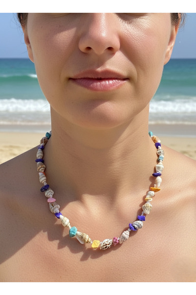 SOFT El Yapımı Renkli Deniz Kabuğu Kolye Gökkuşağı Choker Doğal Shell Bohem K...