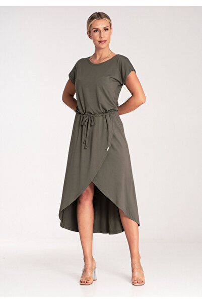 Figl Rochie midi asimetrică - rochie cu nod - M1041 măsliniu L