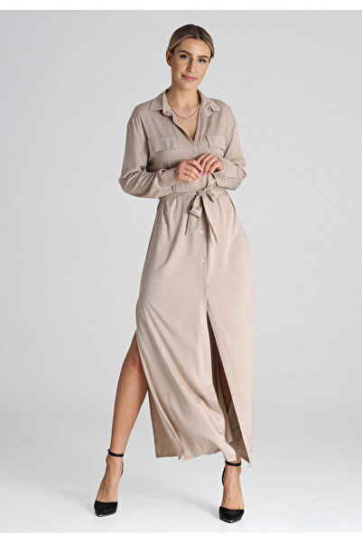 Figl Beige maxi dress with collar M1000 size XL