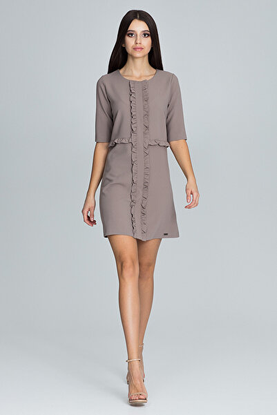 Figl Mocha short sleeve ruffle dress - M618 size M