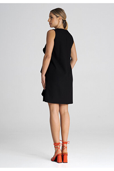 Figl Elegant trapeze dress with ruffles, black M1002, size XL