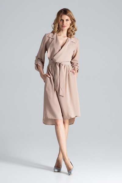 Figl Beige wrap dress with belt and long sleeves - M464 size L