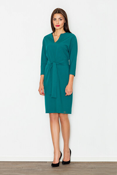 Figl Rochie elegantă verde cu curea și decolteu în V - M526 mărimea L