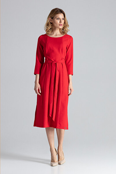 Figl Elegant and fashionable midi dress with belt and red slits - M631, size L