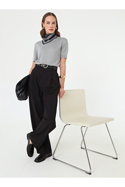 Refka Soft Knitted Short Sleeve Sweater - Gray -