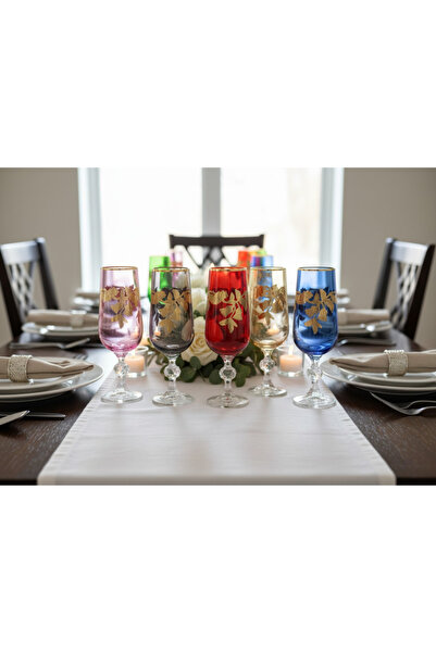 Elista Bohemia Crystal Glass Lusterli Gold 180 Cc 6 Pieces