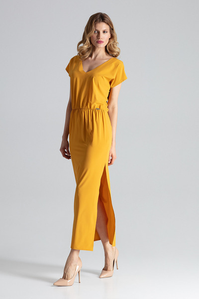 Figl Elegant yellow maxi dress with Slit - Perfect for summer M668 size M