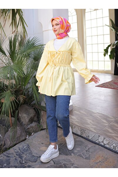 Nergis Neva Butik Tie-Up Kimono Tunic with Waist Tie - Yellow- Nergis Neva