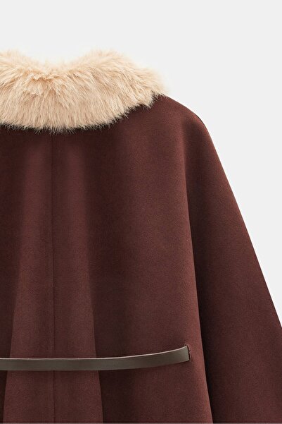 Saade Women's Fur Collar Belted Cashmere Poncho - Vintage Glam