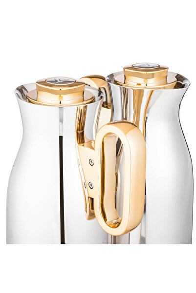LALOZA ✨ Luxury 2-piece thermos set – shiny silver with gold handle | For tea and coffee (1 liter) ✨