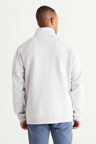 AC&Co / Altınyıldız Classics Light Gray Loose Fit Stand Collar Fleece Lined 3 Thread Patterned Sweatshirt