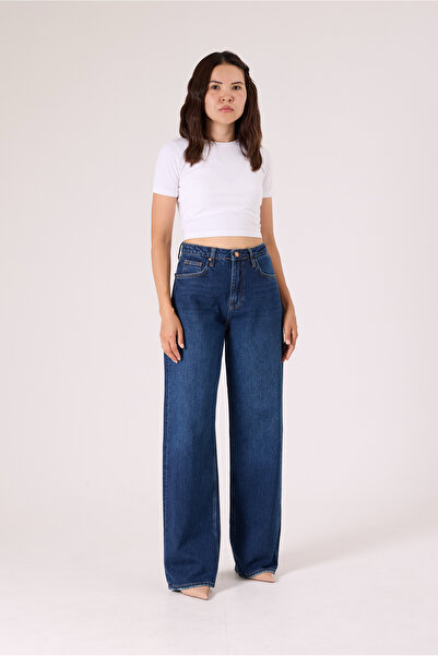cracpot Kadın Tint Blue Renk Loose Fit Kumaş %100 Koton Denim Jean