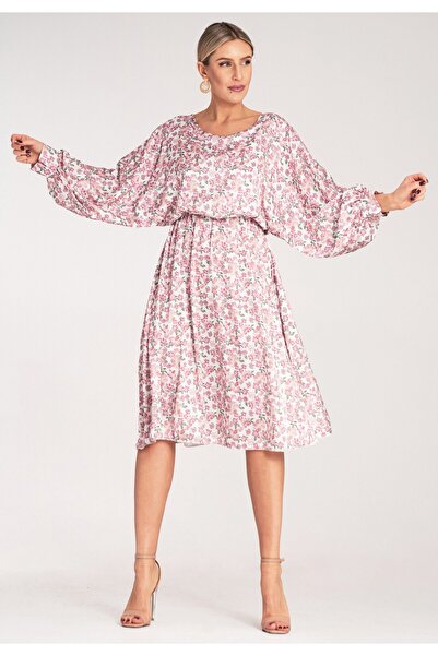 Figl Puffy dress - Kimono dress - Pink dress with Printed M1128 S/M