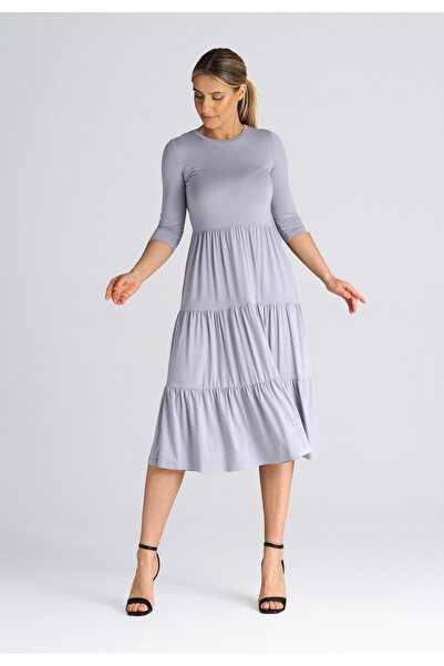 Figl Ruffled bodycon dress - 3/4 sleeve dress gray M943 size L