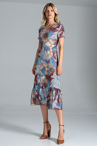 Figl Summer midi dress with pattern and short sleeves - M827 size M