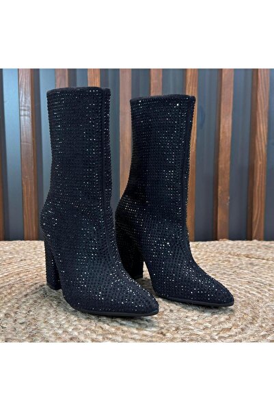 MEY حذاء بكعب سميك أسود مغطى بحجر لامع M4541