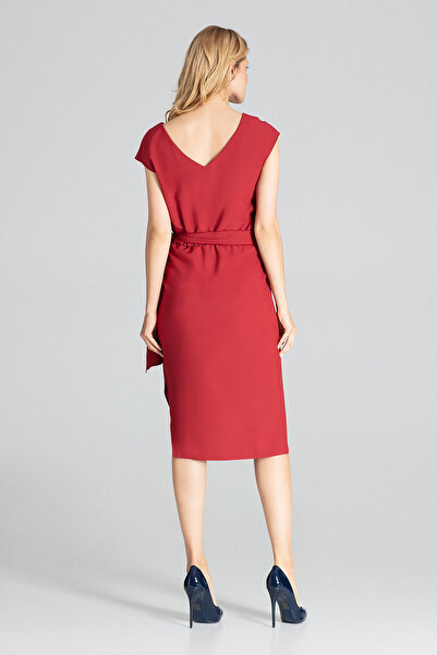 Figl Elegant burgundy dress with bow - M674 size XL