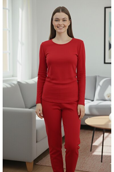 ÇAĞ MODA Viscose Knitted Pajama Set Long-Sleeved Trousers Set