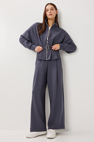 Lovelyİstanbul Belted Top and Bottom Modal Set Lby0024 Smoked