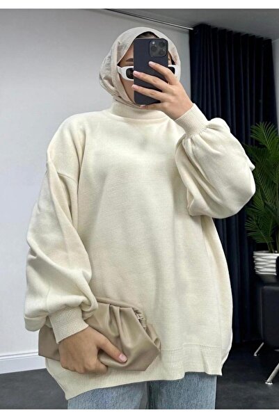 Gülce moda Women's Half-High Neck Balloon Sleeve Oversized Knitwear Sweater S...