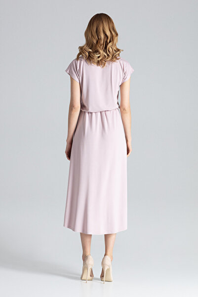 Figl Pink viscose dress with short sleeves and asymmetric hem - M394 size M