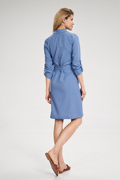 Figl Blue shirt dress with belt, pockets and 3/4 sleeves - M701 size S