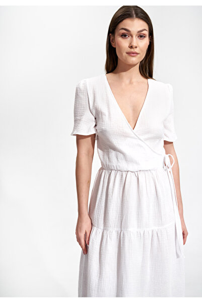 Figl White cotton midi dress for summer - muslin dress M872 size S