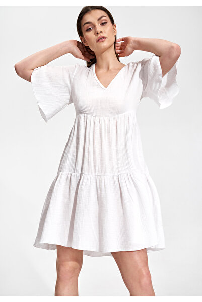 Figl Muslin dress with ruffles, white - M869, size S/M