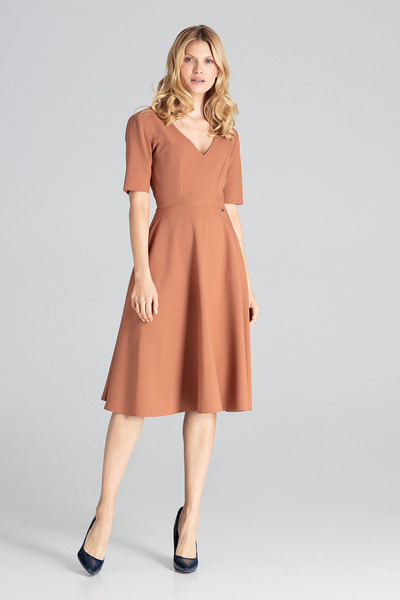 Figl Midi evening dress with short sleeves, beige - M673, size S