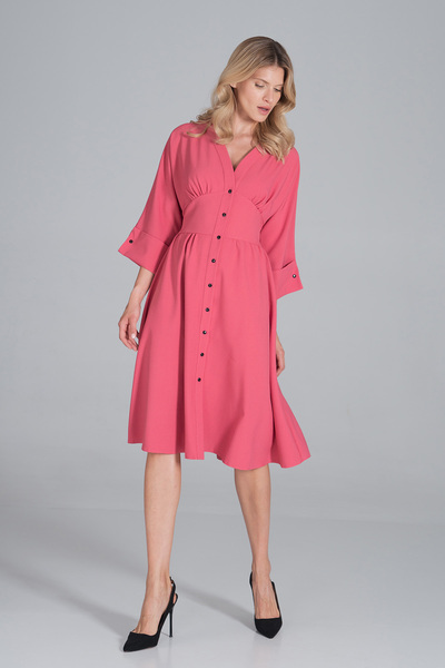 Figl Casual coral midi dress with buttons and 3/4 sleeves - M843 size L