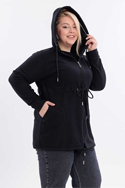tarzımsüper Women's Plus Size Warm Leopard Fleece Hooded Zippered Sweatshirt