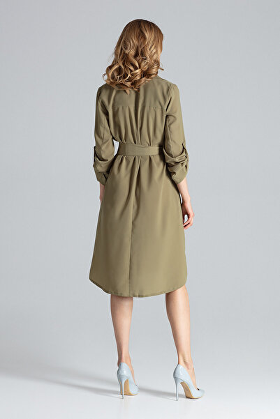 Figl Wrap dress with belt and long sleeves, olive - M464 size M