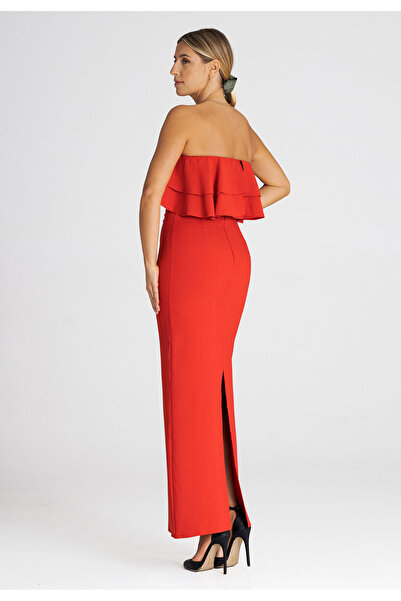 Figl Long dress with ruffles, red M987, size L