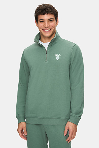 UCLA Leon Sage Green Half Zip Printed Standard Fit Men's Sweatshirt