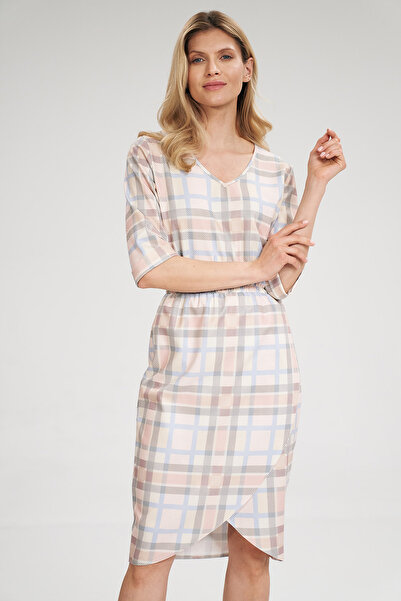 Figl Checkered dress with elastic waist and short sleeves - M702 size L