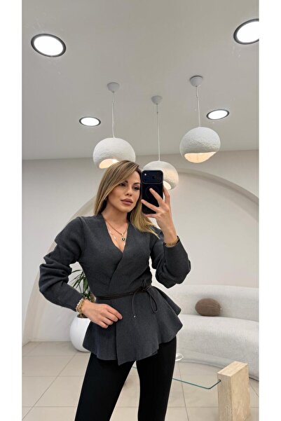 Şulenin Butiği DERİ İP DETAYLI HIRKA ANTRASİT