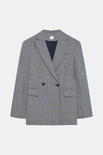 W Collection Blue Plaid Wool Blazer