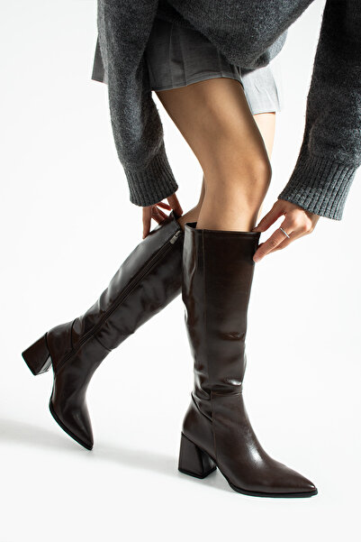 LORENN SHOES Cassandra Brown Wrinkled Matte Women's Leather Boots