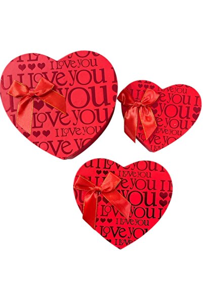 GÜZELYÜZ AVM Kalp Kutu Boş Hediye Kutusu 3'lü Set Küçük Orta Büyük Model 3