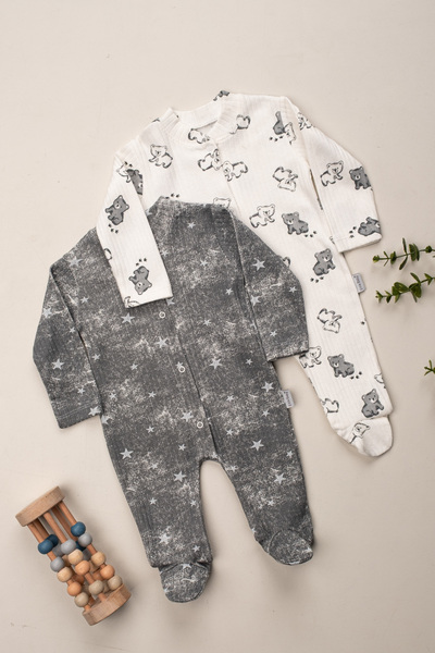 DEFNE LİNA BABY Baby Boy 2 Pieces 100% Cotton Booties Romper Set