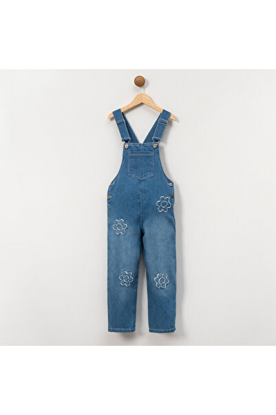 Overdo Girl child 5-8 years old daisy themed embroidered denim overalls
