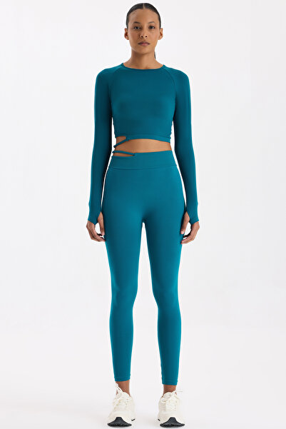 COMEUP Sports Leggings with Buckle Waist and Window Millennium Green