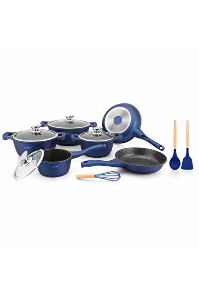 Royalty Line Set de oale și tigăi RL-BS1010M, fontă, 10 piese, inducție, finisaj marmorat, albastru