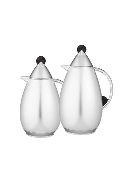 LALOZA ✨ Luxury 2-piece thermos set – matte silver with a wood finish | For tea and coffee (1 liter each) ✨