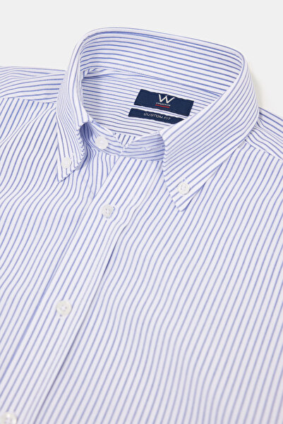 W Collection White Long Sleeve Striped Cotton Elastane Shirt
