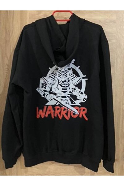 EDWOL سويت شيرت Warrior Written Dtf مطبوع للجنسين باللون الأسود ذو غطاء للرأس...