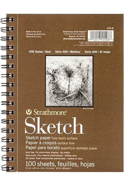 Strathmore سلسلة دفاتر الرسم 400 (455-8)، 5.5 × 8.5 بوصة، 100 ورقة، 60 رطلاً،...