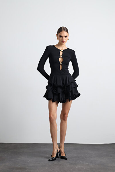 Mozto Julisse Black Long Sleeve Misinali Mini Dress