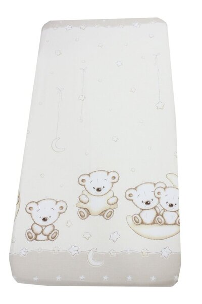PRICHINDEL Cearșaf cu fermoar pentru pătuț, crem ursuleț de pluș, 120x60 cm