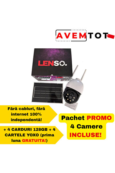 OEM PACKAGE X 4 LENSO Solar Surveillance Camera 5 MP SIM Card + 4 128GB CARDS + 4 YOXO CARDS
